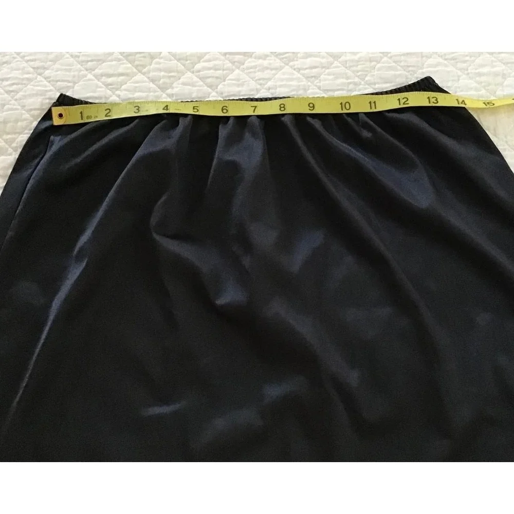 VTG 80's Black Satin Lace Trim Sz L Nightgown Lingerie + Ashley Taylor Half Slip
